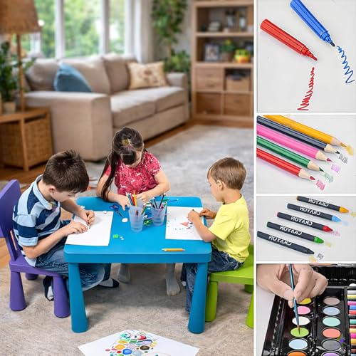 Image of WISHKEY 208 Pieces Art Set for Kids with Storage Case, All in One Art and Craft Supplies Kit for Drawing and Painting with Marker, Watercolor, Pens, Crayons, Color Pencils (Pack of 1, Pink)