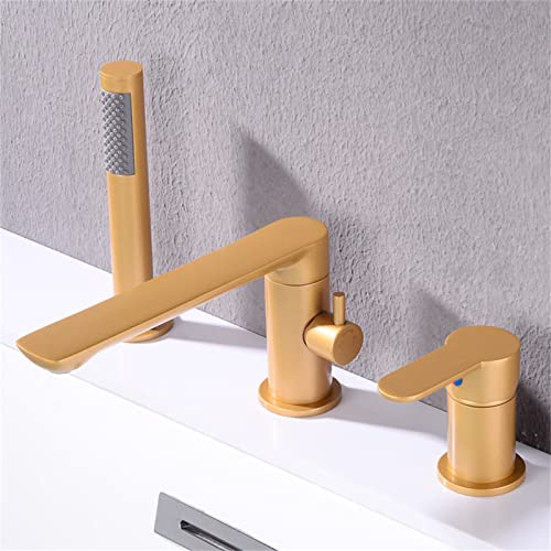 Grifo de bañera romano, grifo de bañera, válvula de cerámica contemporánea, grifo mezclador de ducha de baño de una manija con tres orificios y manija extraíble e interruptor de agua caliente y fría