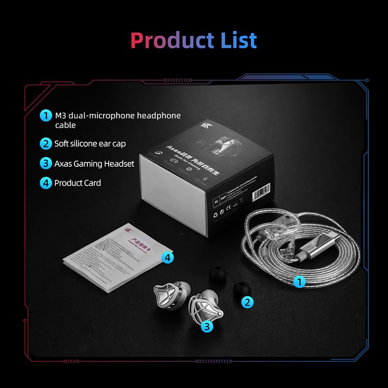 KZ Axas Gaming In-Ear Monitor, HiFi Wired Earbuds, Isolamento acustico IEM