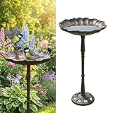 Relaxdays Vogeltränke, HxD: 52 x 31,5 cm, Gusseisen, antik, stehend, Futter- & Wasserschale für Vögel, Blütenform, braun