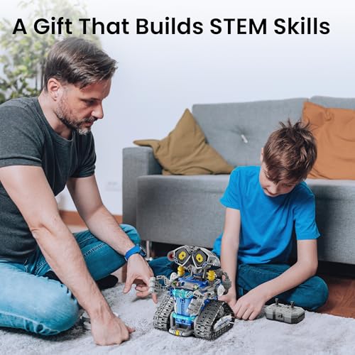 Image of Sillbird STEM Robot Building Kit with Remote Control Gifts for Boys 8-14 | Coding Robotic Toy, Birthday Presents for Kids Ages 8+, App-Controlled, Buildable 5in1 Models, LED Eyes, 596 Pieces