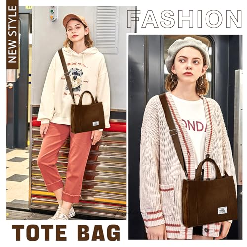 Image of Corduroy Tote Bag for Women Small Satchel Bag Mini Tote Bag Aesthetic Crossbody Handbag - School Work Travel Shopping