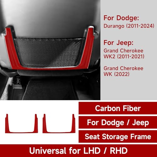 Image of Car Seat Back Storage Decor Frame Decals for 2011-2024 Dodge Durango / 2011-2021 Jeep Grand Cherokee WK2 Accessories Carbon Fiber Stickers