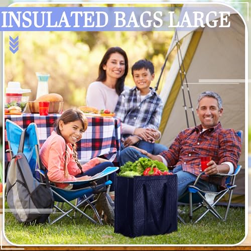 Locmeo 10 Pack Large Insulated Grocery Bags Reusable Shopping Bags with Zippered Top 13 x 12 x 7 Inch Thermal Cooler Totes Bulk with Handles for Hot Cold Food Delivery Refrigerator (Navy Blue)