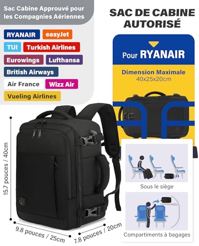 Bagage à main 20L avec compartiment ordinateur 14 pouces étanche - 3