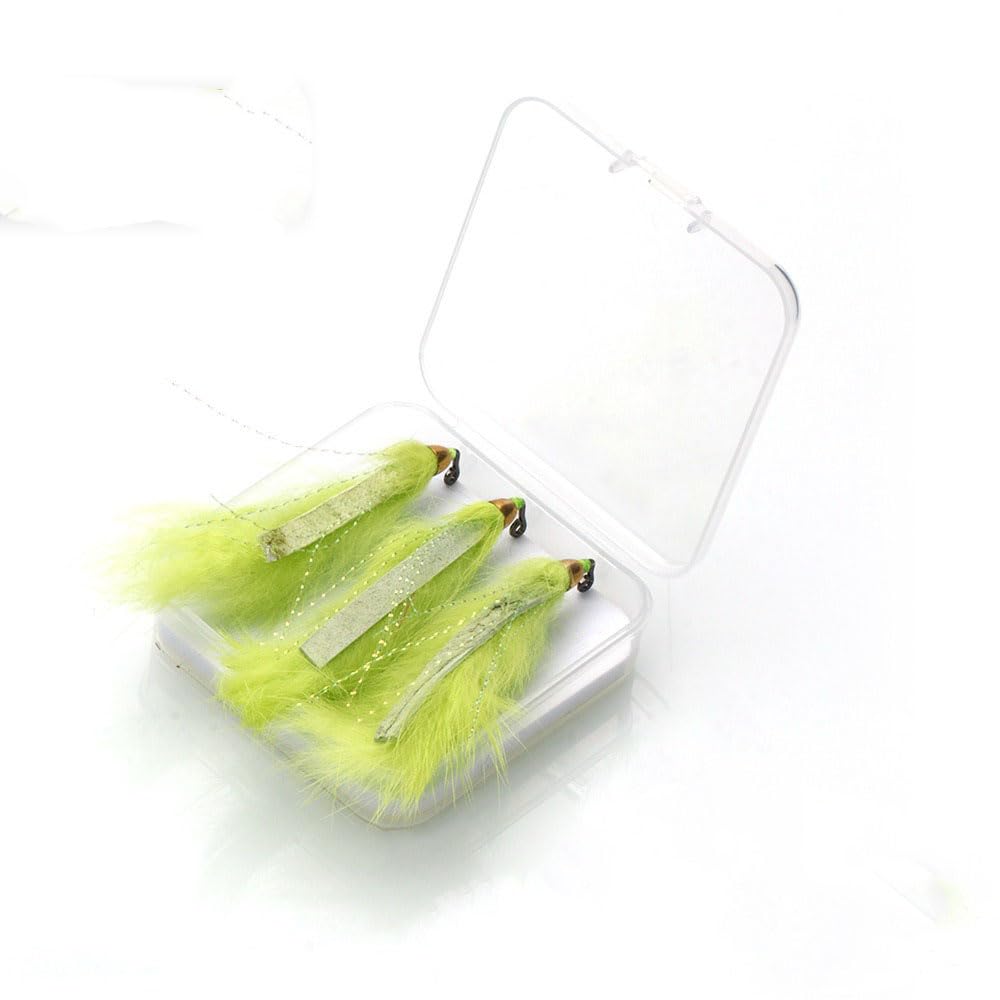 3-Piece 3colors Box 1/0# Rabbit Strip Fly Fishing Lure Conehead Streamer Flies for Steelhead Salmon Pike Trout Bass 90° Jig Hook Saltwater