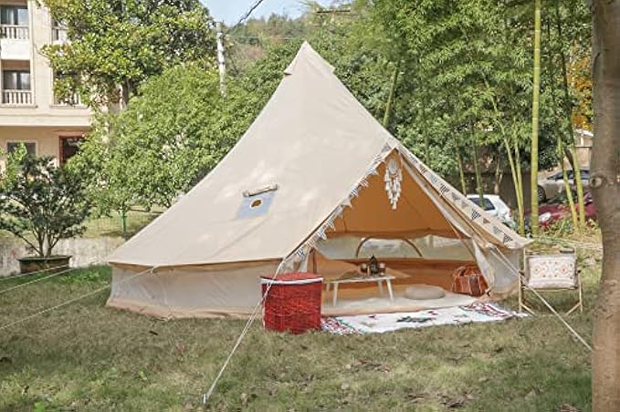 Yurtent 4M/5M Double Walls Bell Tent for 4-6 Person Camping All Seasons, Breathable Cotton Canvas Yurt Tent