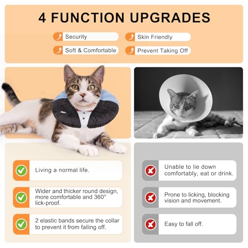 BEAUTYZOO Cat Cone Collar Soft, Cat Recovery E Collars After Surgery to Stop Licking, Adjustable Elizabeth Circle Collar Cute Pet Donut Pillow for Cats Kitten Puppy Small Dogs, Black Suit S