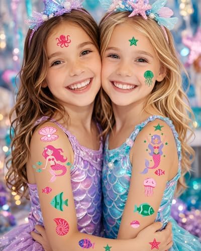Mermaid Temporary Tattoos for Kids – 106 Cute Ocean & Mermaid Designs, Waterproof, Non-Toxic & Skin-Friendly, Easy to Apply, Perfect for Under the Sea Birthday Party Favors & Goodie Bags - 3