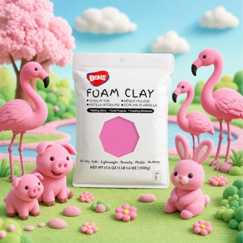 Image of BOHS Foam Clay, Pink Air Dry Modeling Clay, 1.1 lb