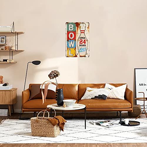 Eorntdy Metal Tin Sign Bowl Open Sign Bowling Ball Rustic Sports Bar Metal Signs Poster Wall Decor Design For Cafes Bar Pub Beer Club Wall Home Decor 08X12Inch #TOP3