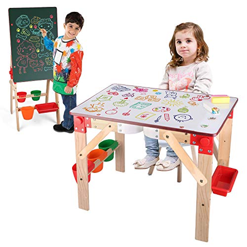 Arkmiido Pizarra Infantil 2en1, Caballetes para Niños, Pupitres Infantil Multifunción, Pizarra Magnética con Taza de Almacenamiento y Accesorios, Juguetes Educativos Regalo para niños niñas 3 años+