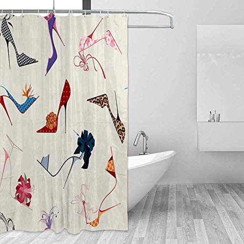 Rideau de douche polyester lavable en machine imprimé mode chic avec crochets inclus - 5