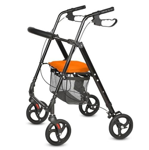 Ortopal Deambulatore Rollator Pieghevole per Anziani con Seduta e Schienale Imbottito, 4 Ruote Ø 20 cm, Altezza Regolabile, Freno Stazionamento, Borsa Portaoggetti – Supporta fino a 135 Kg