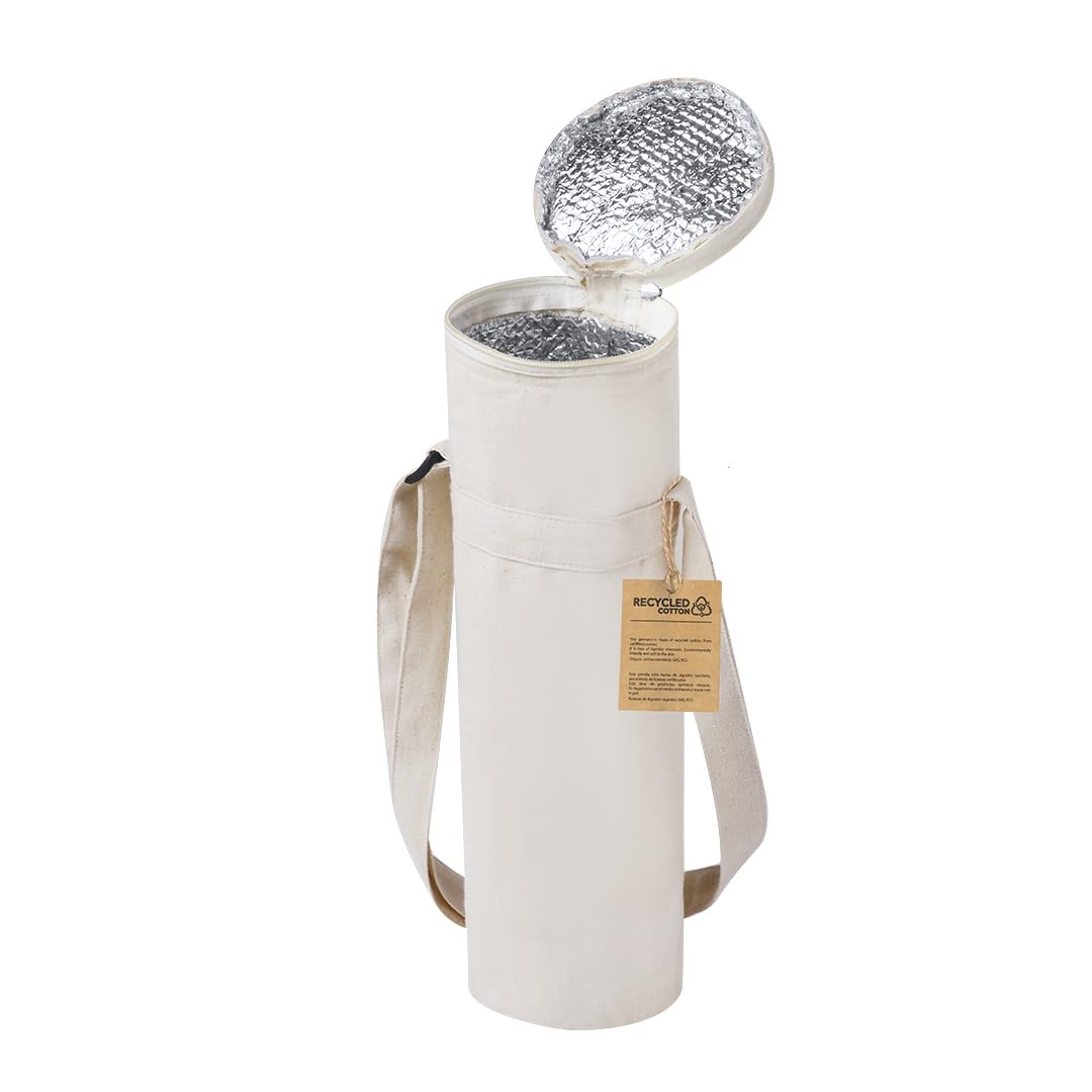 Borsa termica per bottiglie fino a 1,5 l | cotone riciclato con fodera isotermica in alluminio | cinghia regolabile, chiusura con cerniera, riutilizzabile ed ecologico, extra mobile