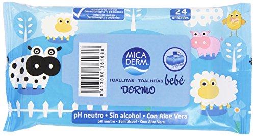 Mica Derm - Toallitas Bebé Dermo - pH neutro, sin alcohol, con Aloe Vera - 24 unidades
