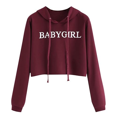 Kapuzenpullover Damen Kurz Sweatjacke Cropped Kapuzenjacke Hoodie Pullover Bauchfrei Sweatshirt mit Kapuze Jacke Kordelzug Oberteil Bluse Tops Streetwear Langarmshirt Halloween Geschenk Langarmbluse - M - N*wein