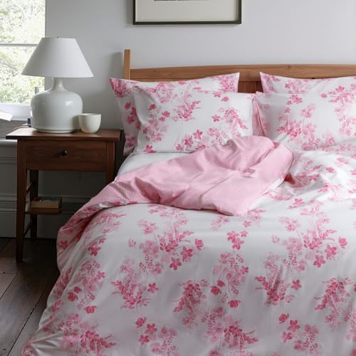 LERUUM Set Copripiumino Matrimoniale Cotone Design Reversibile a Righe Floreali Rosa (Sevilla Pink, 240x220 + 2(65x65))