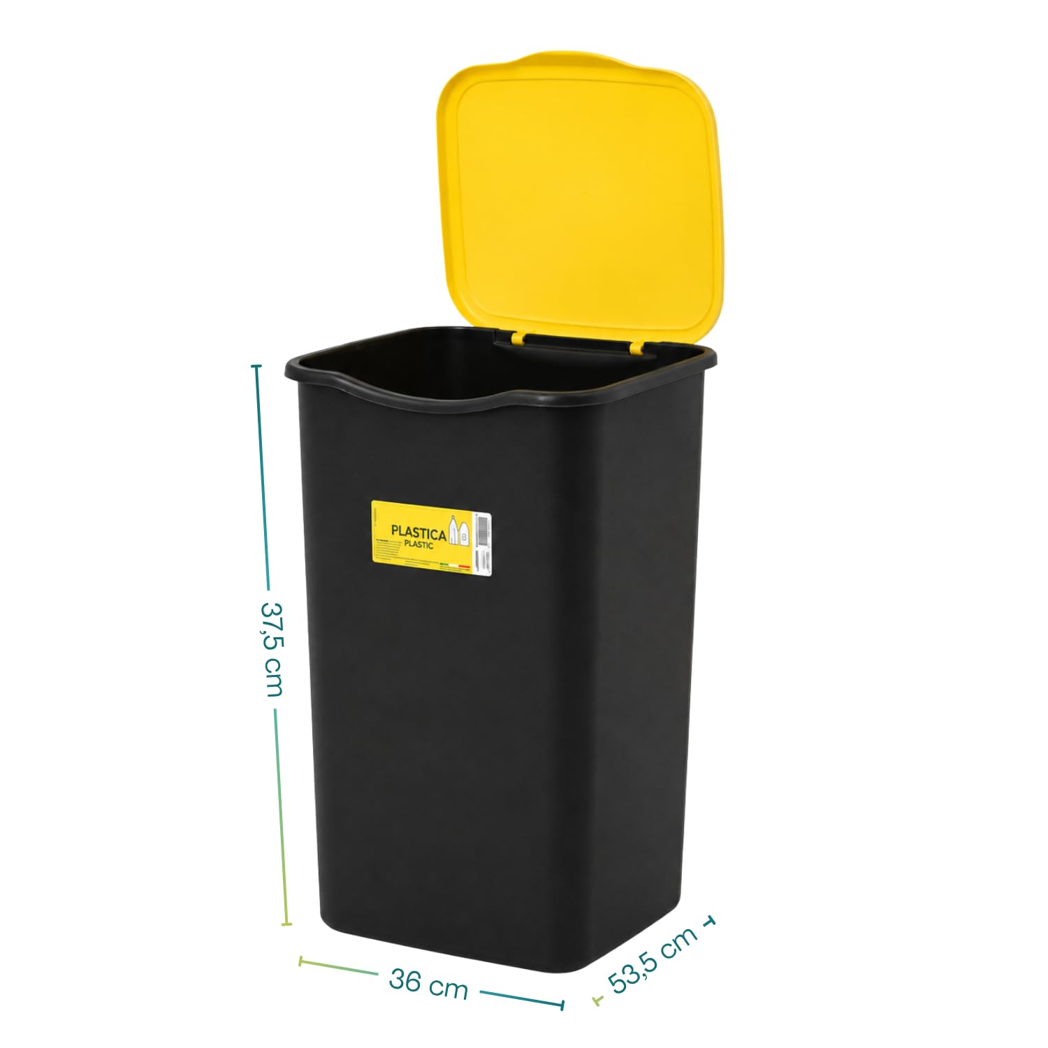 VIRSUS Set 4 Pattumiere con Coperchio per Raccolta Differenziata 128, misura 37,5x36x53,5 cm, Capacità 50 Litri, Bidoncini Spazzatura Impilabili, Colori Giallo, Verde, Azzurro e Grigio