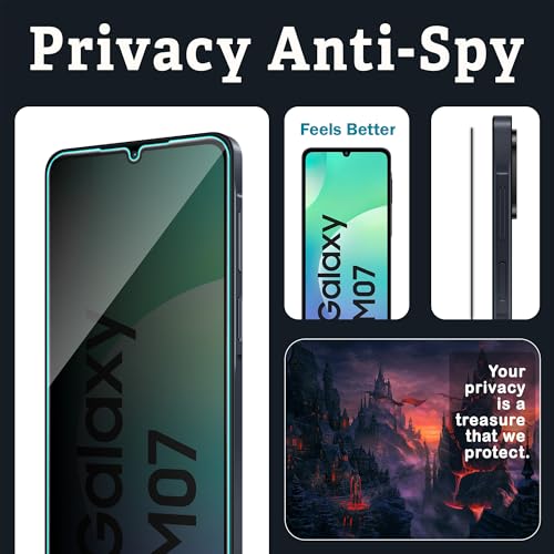 Image of FIRST MART Privacy Tempered Glass for Samsung Galaxy M07, Samsung F70E & M17E with Cable Guard & Installation Kit | Anti-Spy 9H Screen Protector, Edge-to-Edge, Case-Friendly | Black