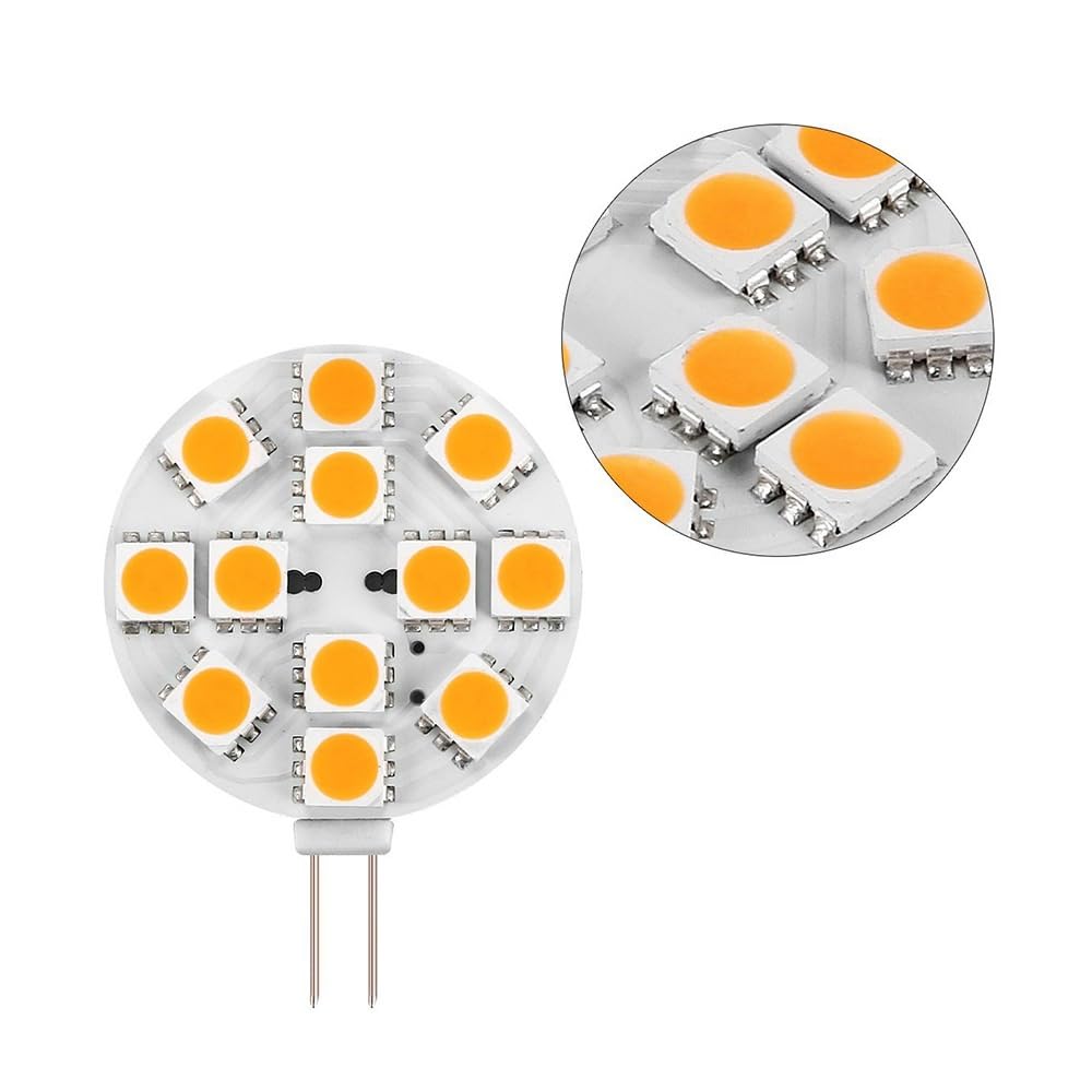 Bombilla LED G4 12v CA/CC, 12-5050smd 3w, 2700k para candelabro bajo gabinete Rv (12V-3W 20 unidades/Blanco 6500K)