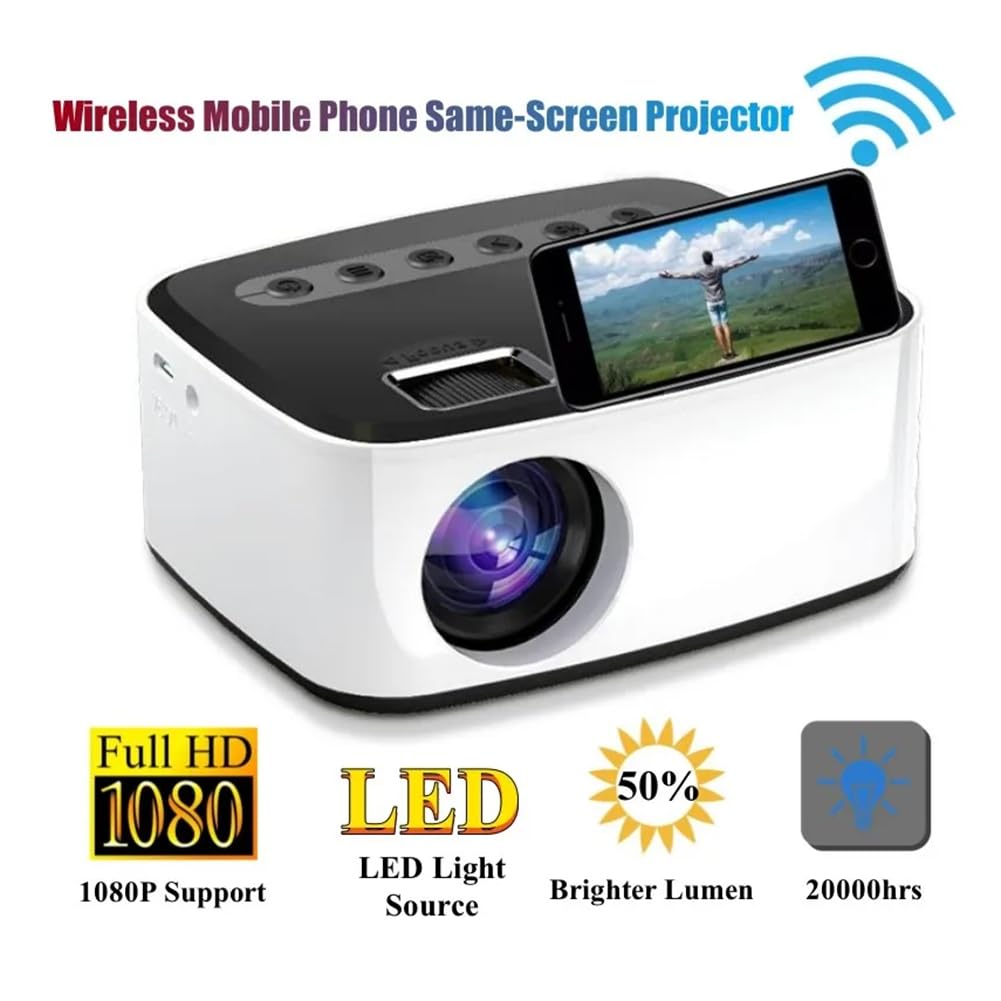 Proyector LED 1080P VersióN en la Misma Pantalla TeléFono MóVil InaláMbrico Mini Proyector Cine en Casa Reproductor de VíDeo Enchufe UE-B