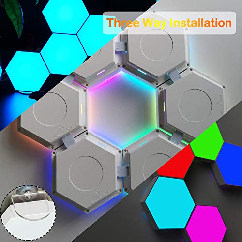 Hexagon Led Lights App Control, Smart Wall Light Panels Sync With Music 16 Million Colors Gaming Lights Diy Geometry Splicing Modular Night Lights For Bedroom/Bar/Cafe Decor/Gaming Setup, 6 Pack #TOP7