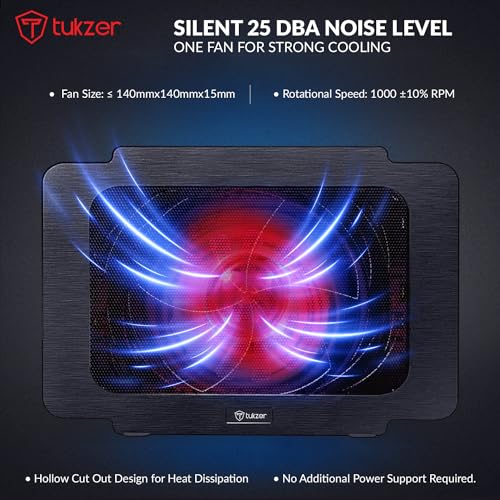 Tukzer Laptop Cooling Pad Stand Riser, Portable Slim Quiet USB Powered Gaming Cooler Chill Mat| 1-Red-LED Fan| USB Powered| 2-Viewing Angles... - Image 4