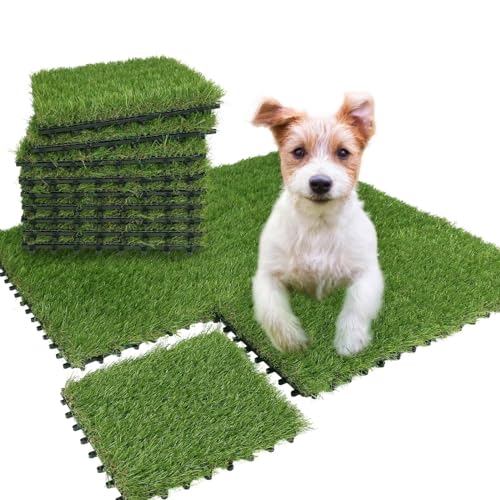 Image of XLX TURF Interlocking Fake Grass Pad for Dogs Potty Tiles - 9 Pack 12 inch X 12 inch Square Artificial Grass Pee Mat for Puppy Tray Self Draining Indoor Outdoor Use