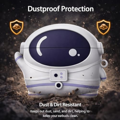 Image of Anvique Silicone Case Cover for Realme Buds T500 Pro, Shockproof Protective Earbuds Cover with Keychain Hook, Anti-Scratch Soft Silicone Skin, Full Body Protection Case (Cartoon Astronaut R)