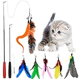 Tacobear 2 Piece Retractable Interactive Teaser Cat Wand 7 Refills Feathers, Cat Feather Toys for Cat
