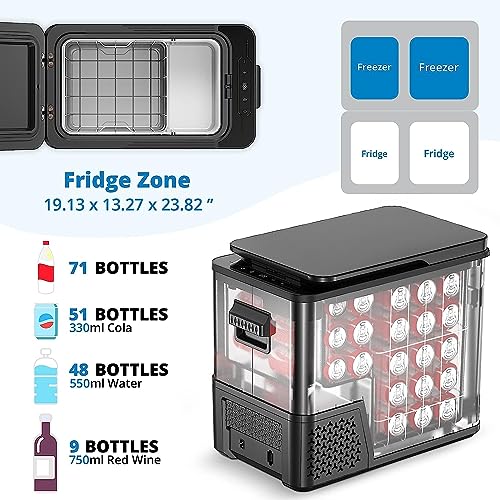 Image of 12V Car Refrigerator, Portable Refrigerator Freezer 42QT /39L, Electric Fridge Cooler with Dual Fridge Freezer Zone, 12 /24V, Car Fridge for Truck RV
