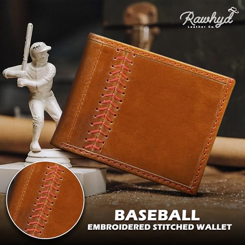 RAW HYD Full Grain Leather Wallets for Men - Sporty Designer Wallets for Men - Men's Minimalist Wallet with ID Window, Card Slots & Side Pockets - Durable Men's Leather Wallet (Baseball)4