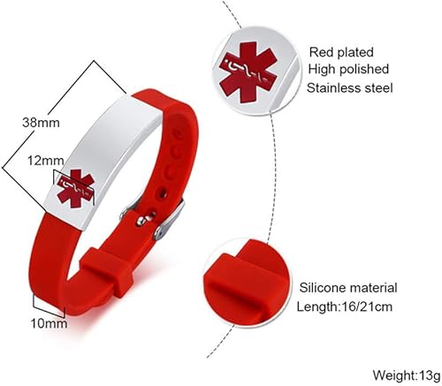 Miniatura 6 de Pulseras de alerta médica para hombres y mujeres, pulsera de identificación médica ajustable de silicona para llevar tu información médica de