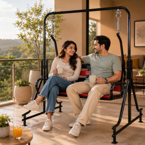 Image of Kaushalendra 2-Seater Swing Jhula Indoor /Outdoor - Iron Swing with Stand, 300 Kg Capacity, 116.8 cm