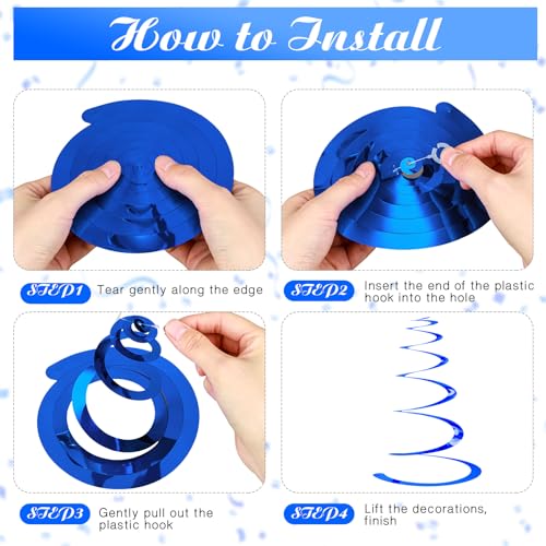Image of 36 Pcs Hanging Swirl Party Decorations Plastic Streamer Swirls Spiral Party Decorations for Ceiling Birthday Wedding Baby Shower Graduation(Blue)