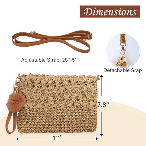 Aovtero Straw Crossbody Bags Women Summer Woven Shoulder Purse Beach Wristlet Zipper2