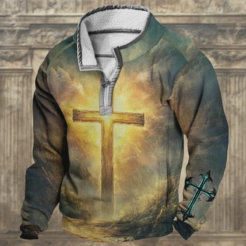 Jesus Sweatshirts for Men Sacred Faith Graphic Hoodies with Pocket Fall Casual Half Zip Pullover Lightweight2
