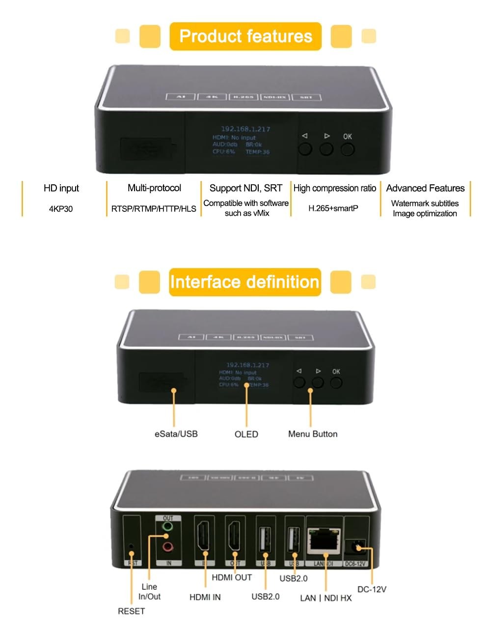 WayPonDEV Link Pi ENC1-V3 4K NDI HDMI Encoder Decoder, Support SRT/RTMP/RTSP/HTTP/ONVIF/HLS Transmission, 1080P HD Video Encoder for YouTube Facebook Twitch Live Broadcasting