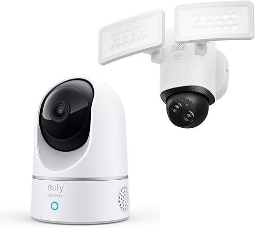 Miniatura 1 de eufy Security Cámara interior E220, panorámica e inclinación, cámara de seguridad interior con reflector E340 con cable, 360 Pan e inclinación