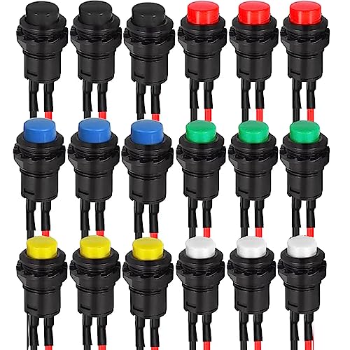 RUNCCI-YUN 18Pcs 12mm Bouton Poussoir Momentané 12V, Mini Interrupteur Rond SPST On/Off, Pour Arduino, Trompette de Voiture, PC, Lampe de Table, Sonnette de...