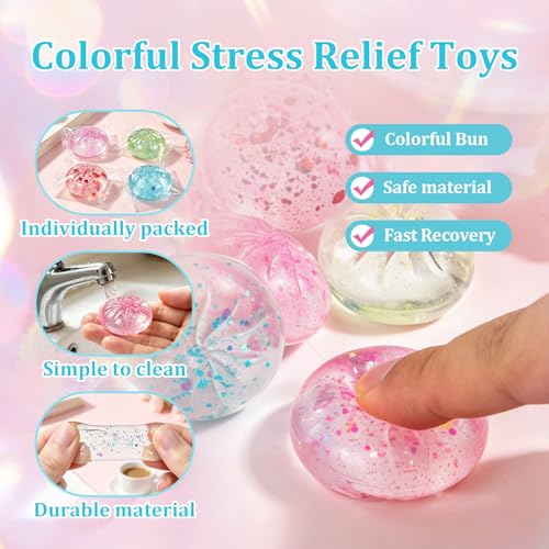 Image of 24pcs Mini Clear Glitter Dumpling Fidget Toys,Kawaii Stress Balls Anxiety Relief Squishy Sensory Toys for Kids Adults,Classroom,Goodie Bag Stuffers