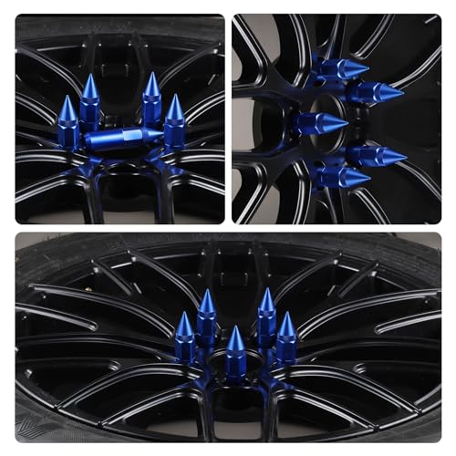 Image of SINGARO 20PCS M12X1.5 Wheel Lug Nuts, Cap Spiked Extended Tuner 60mm Aluminum Wheels Rims Lug Nuts (Blue)