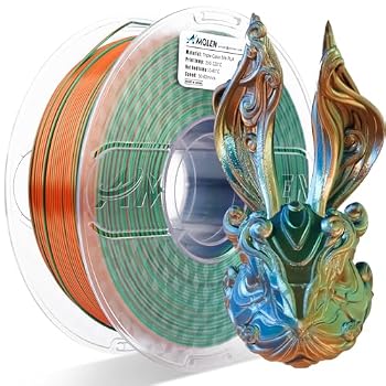 AMOLEN Silk PLA 3D Printer Filament, Tricolor Blue Green Orange 1.75mm 1kg