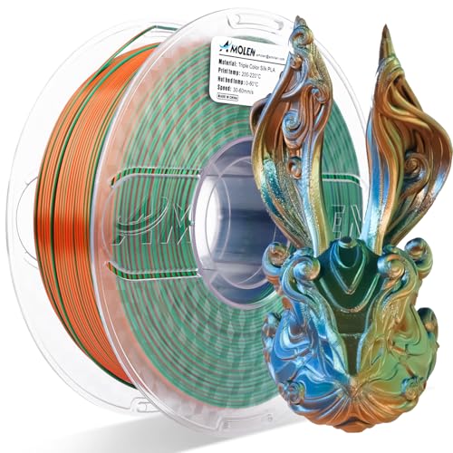 AMOLEN Filamento PLA 1.75mm, Filamento de Impresora 3D, Seda Tricolor Azul, Verde y Naranja, Silk PLA 1 kg