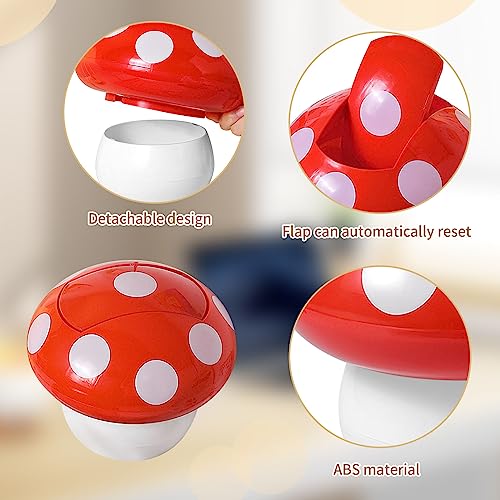 Image of VIKKSAER Cute Mushroom Trash Can, Mini, 7.5 in, Red, ABS