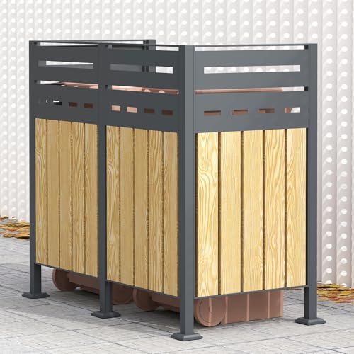 Youyijia Metall Mülltonnenzaun, Mülltonnendeckel für 60/120/240 L Mülltonnen, rostfrei und stabil, Mülltonnenverkleidung mit Sichtschutz, 165x150x85...