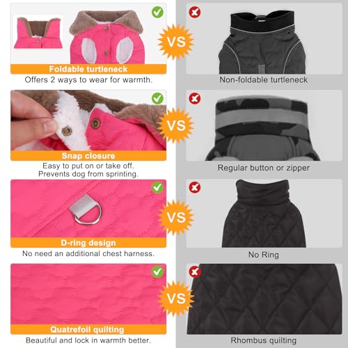 Image of BEAUTYZOO Warm Dog Puffer Jacket Vest, Dog Winter Coat with Harness, Rose L
