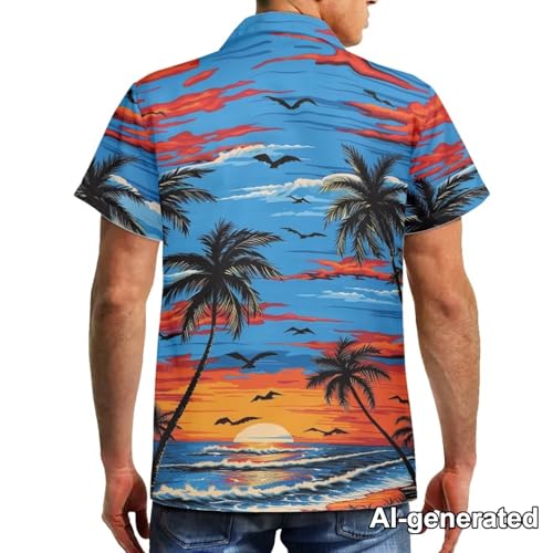Image of Hawaii Matching Couple Outfits Husband and Wife Clothing Fashionable Mens Casual Shirts Hawaii Dress with Soft Fabric