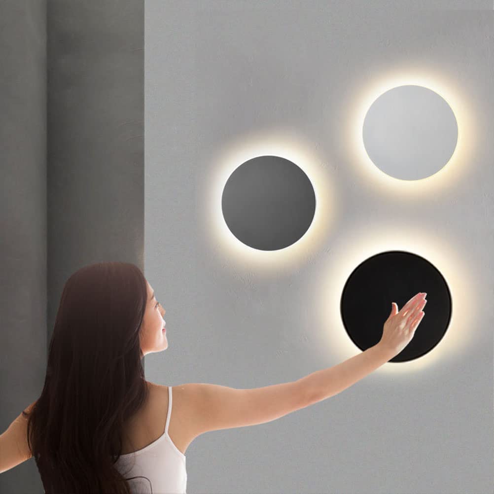 LED White Rund Wandleuchte Innen mit Touch Schalter 12W Modern Wandlampe Verstellbar 3 Farbtemperatur Nachttischlampen Schlafzimmerlampe Treppe Flur Wandleuchtung für Wohnzimmer Hotel Kinderzimmer
